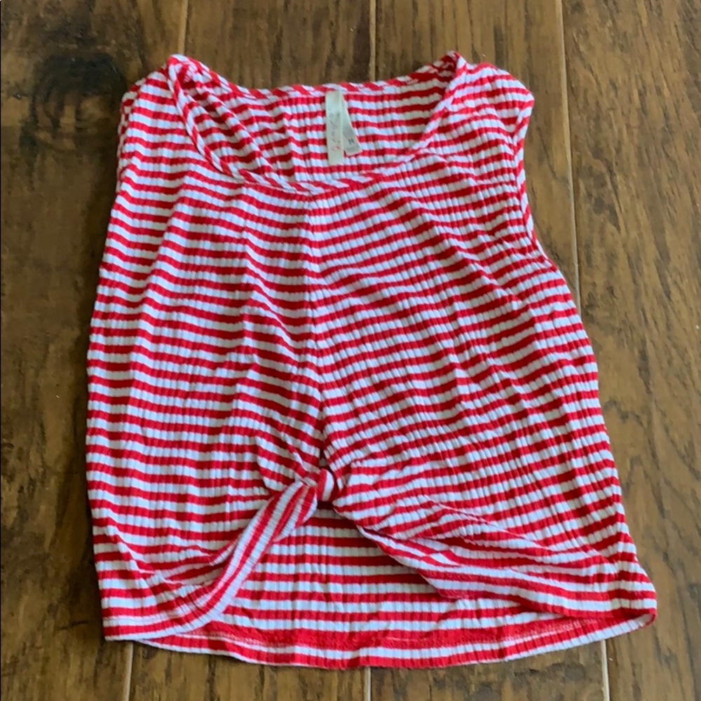 red and white striped cropped tank top front knot